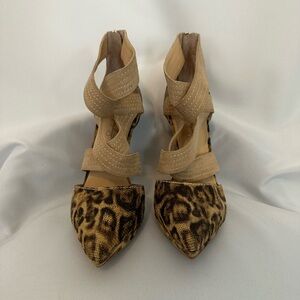 A.B.S. Allen Schwartz Letta Leopard Sand  Stilettos With Straps Size 8